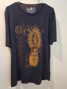 Timberland Black Short Sleeve Tee with Orange Boot Sole Graphic Sz XL